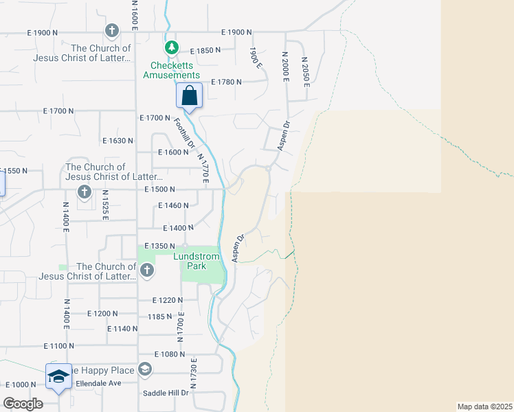 map of restaurants, bars, coffee shops, grocery stores, and more near 1451 Aspen Drive in Logan