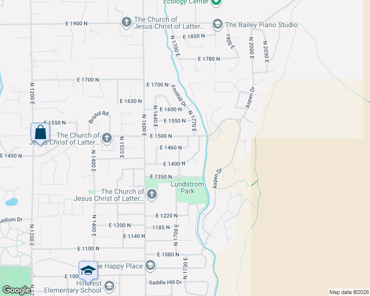 map of restaurants, bars, coffee shops, grocery stores, and more near 1188 North 1750 East in Logan