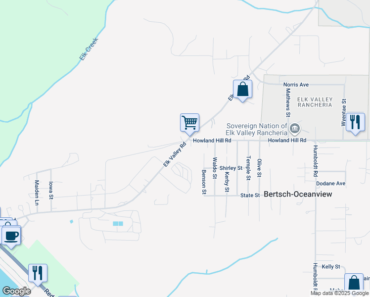 map of restaurants, bars, coffee shops, grocery stores, and more near 641-703 Elk Valley Road in Crescent City