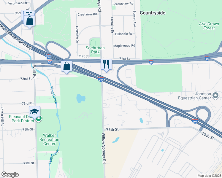 map of restaurants, bars, coffee shops, grocery stores, and more near 10735 5th Avenue Cutoff in Countryside