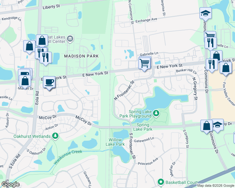 map of restaurants, bars, coffee shops, grocery stores, and more near 323 Cane Garden Circle in Aurora