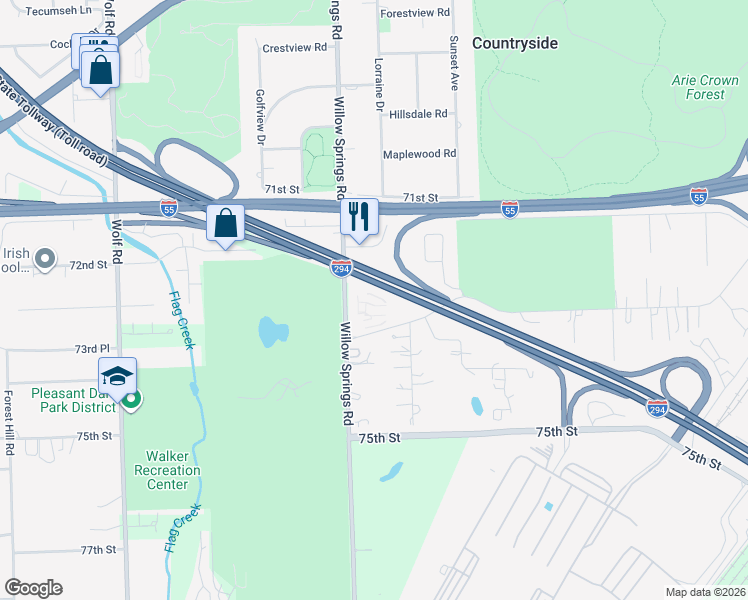 map of restaurants, bars, coffee shops, grocery stores, and more near 10735 5th Avenue Cutoff in Countryside