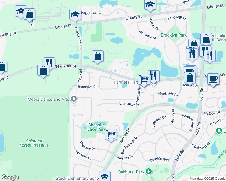 map of restaurants, bars, coffee shops, grocery stores, and more near 2462 Stoughton Circle in Aurora