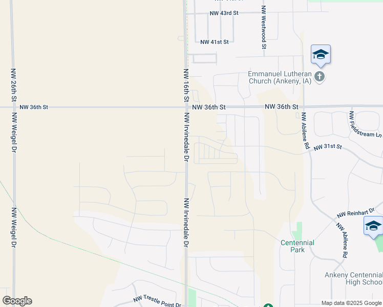 map of restaurants, bars, coffee shops, grocery stores, and more near 2915 Northwest 31st Street in Ankeny