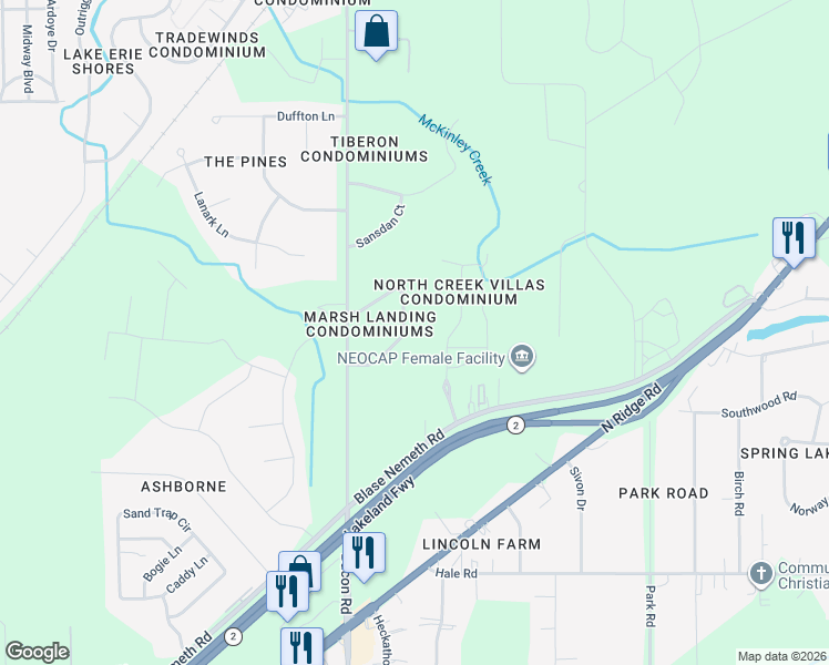 map of restaurants, bars, coffee shops, grocery stores, and more near 1956 Marsh Lane in Painesville