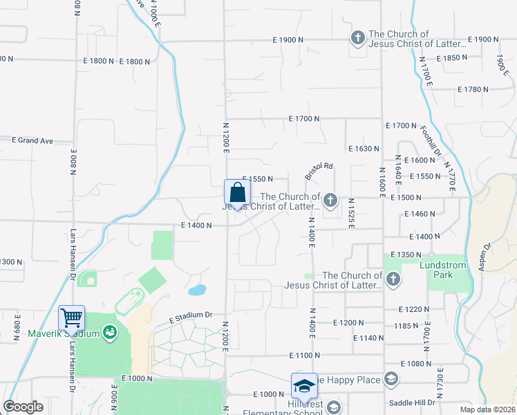 map of restaurants, bars, coffee shops, grocery stores, and more near 1295 East 1500 North in North Logan