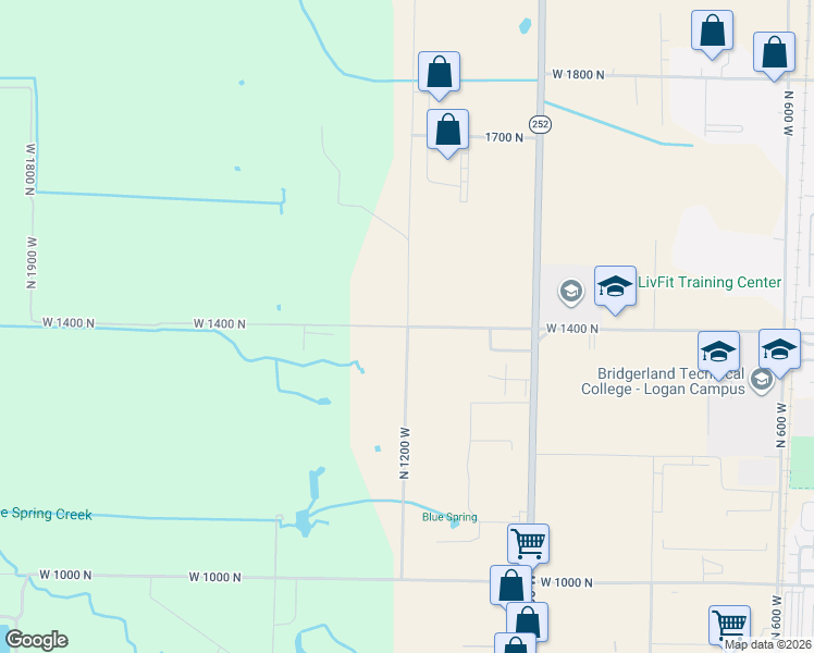 map of restaurants, bars, coffee shops, grocery stores, and more near 1200 West 1400 North in Logan