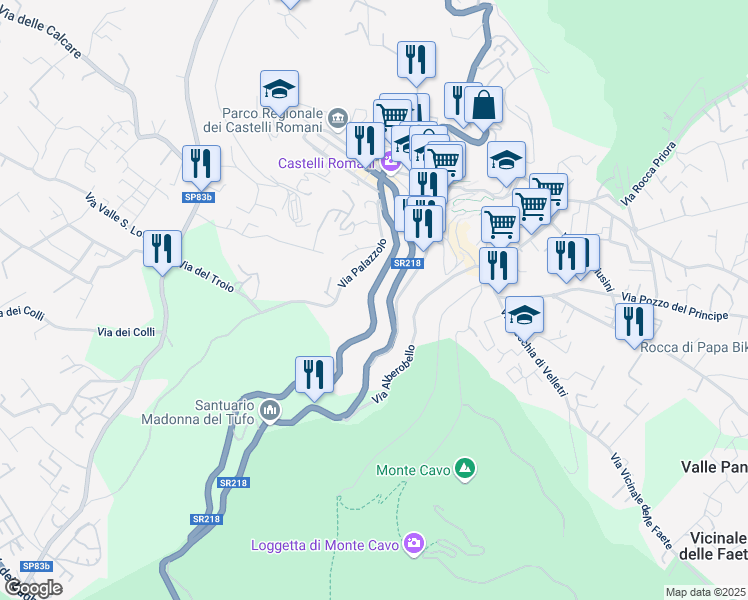 map of restaurants, bars, coffee shops, grocery stores, and more near 61 Via Roma in Rocca di Papa