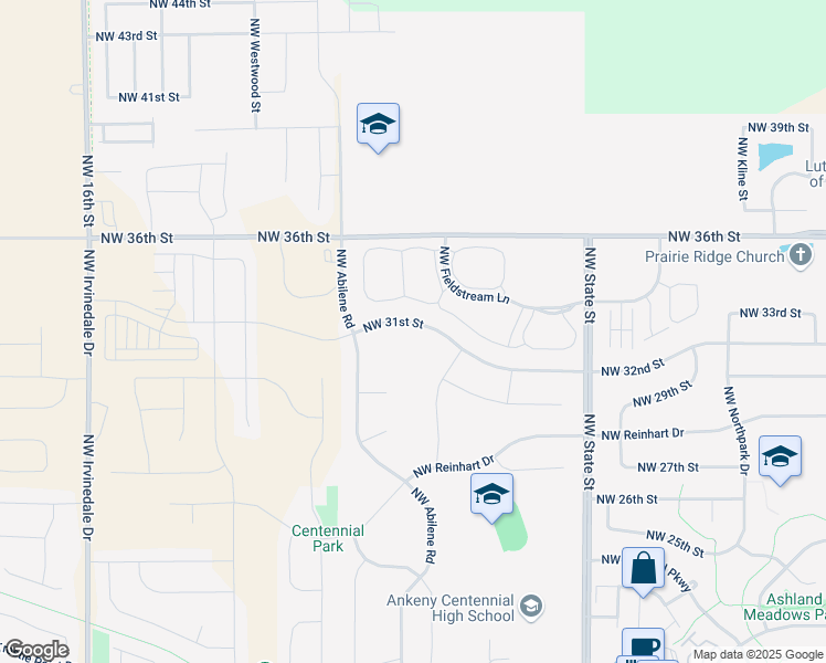 map of restaurants, bars, coffee shops, grocery stores, and more near 2028 Northwest 31st Street in Ankeny