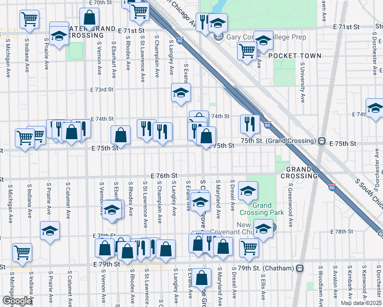 map of restaurants, bars, coffee shops, grocery stores, and more near in Chicago