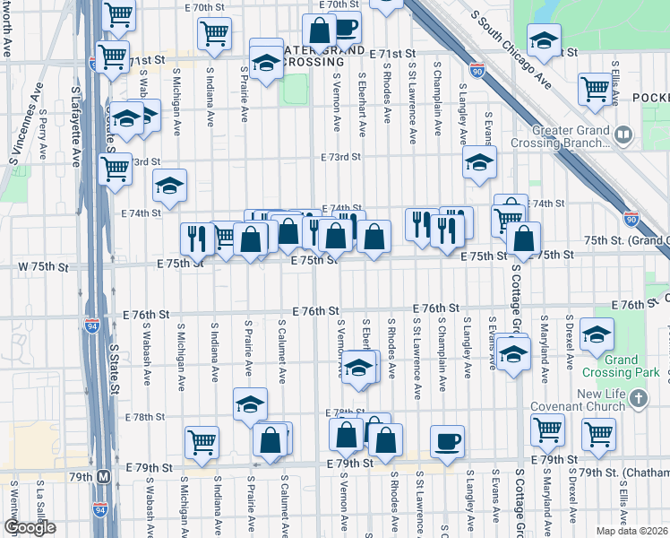 map of restaurants, bars, coffee shops, grocery stores, and more near in Chicago