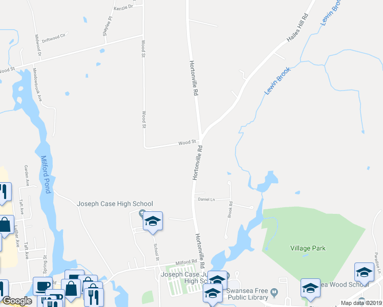 map of restaurants, bars, coffee shops, grocery stores, and more near 306 Hortonville Rd in Swansea