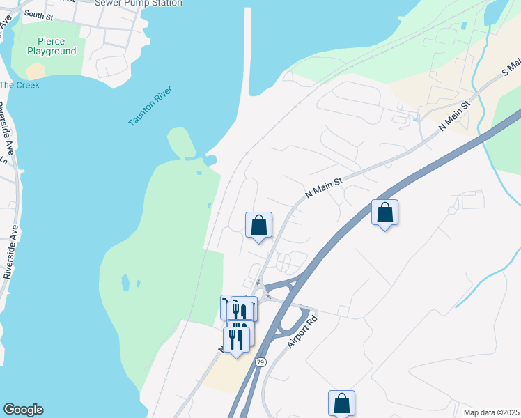 map of restaurants, bars, coffee shops, grocery stores, and more near 49 Rolling Green Drive in Fall River