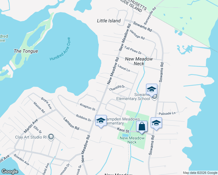 map of restaurants, bars, coffee shops, grocery stores, and more near 2 Chantilly Dr in Barrington