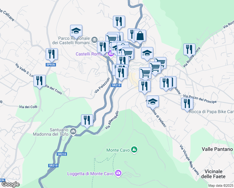 map of restaurants, bars, coffee shops, grocery stores, and more near 29 Viale Madonna del Tufo in Rocca di Papa