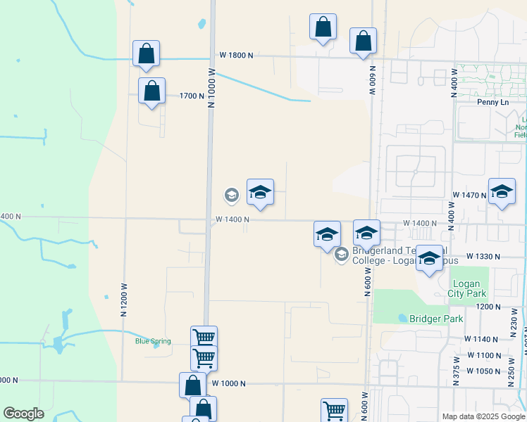 map of restaurants, bars, coffee shops, grocery stores, and more near 875 West 1400 North in Logan