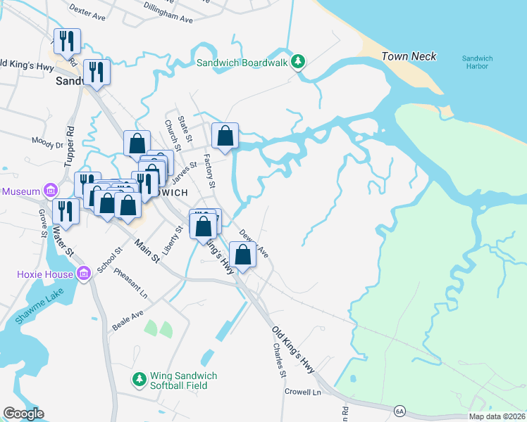map of restaurants, bars, coffee shops, grocery stores, and more near 11 Georges Rock Road in Sandwich