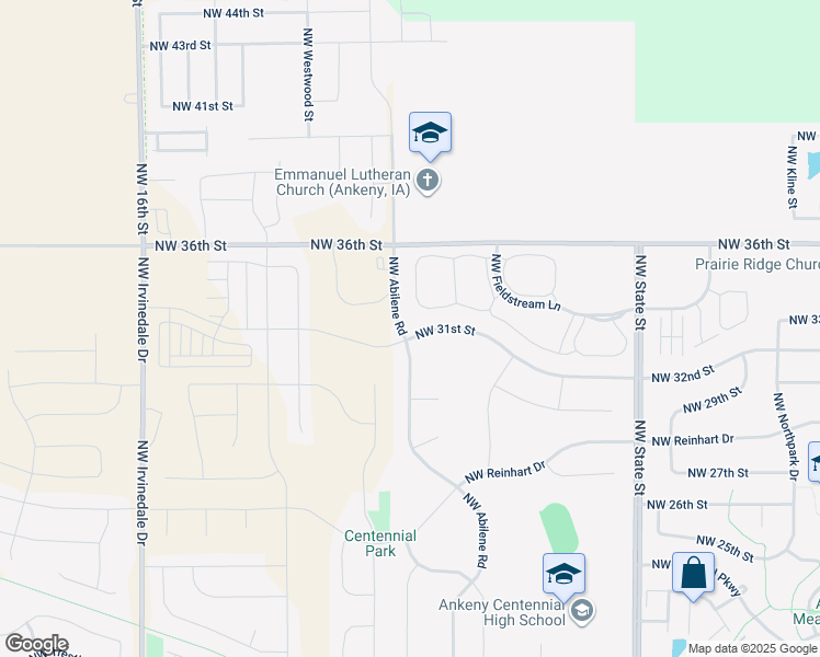 map of restaurants, bars, coffee shops, grocery stores, and more near 2126 Northwest 31st Street in Ankeny