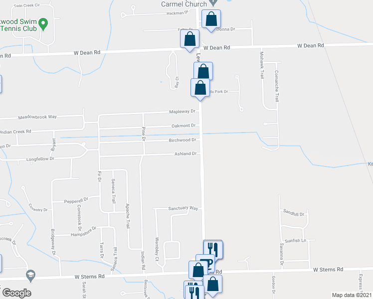 map of restaurants, bars, coffee shops, grocery stores, and more near 1042 Ashland Drive in Temperance