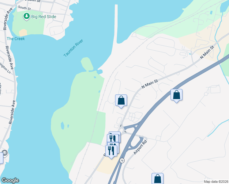 map of restaurants, bars, coffee shops, grocery stores, and more near 23 Rolling Green Drive in Fall River