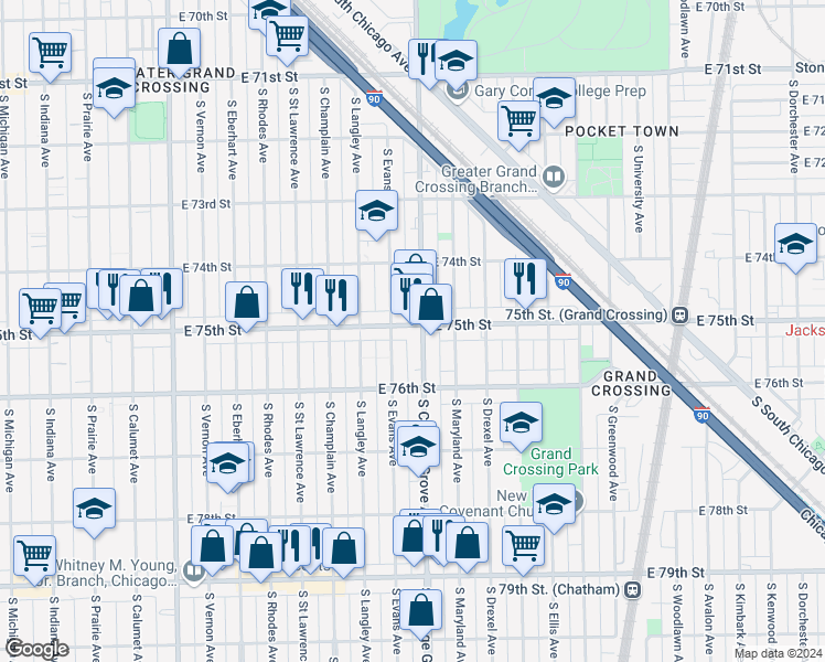 map of restaurants, bars, coffee shops, grocery stores, and more near in Chicago