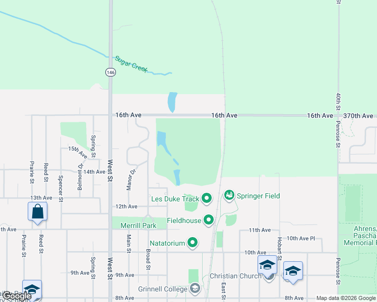 map of restaurants, bars, coffee shops, grocery stores, and more near 922-1310 16th Avenue in Grinnell