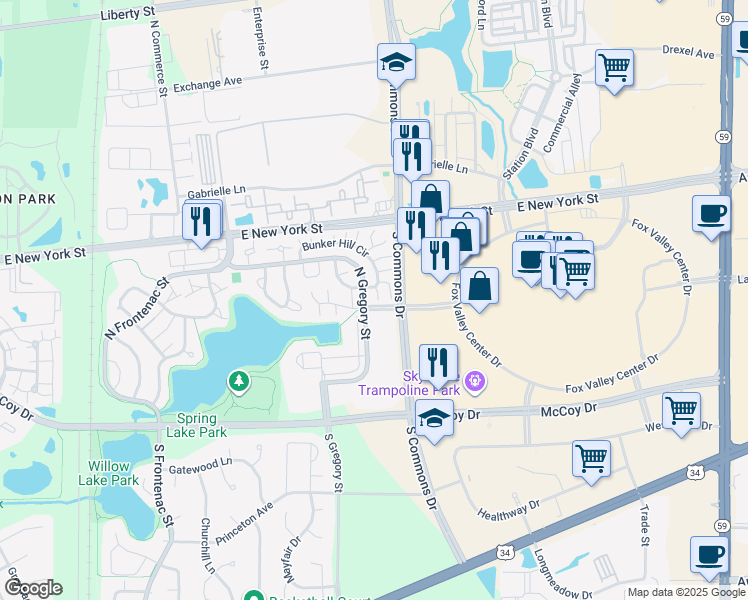 map of restaurants, bars, coffee shops, grocery stores, and more near 406 Trenton Court in Aurora