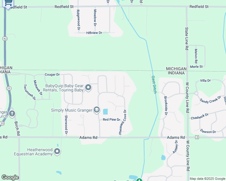map of restaurants, bars, coffee shops, grocery stores, and more near 50645 Pine Row Court in Granger