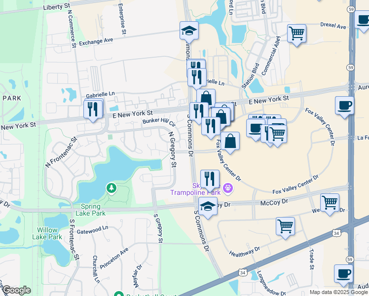map of restaurants, bars, coffee shops, grocery stores, and more near 406 Trenton Court in Aurora