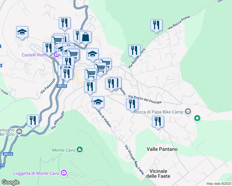 map of restaurants, bars, coffee shops, grocery stores, and more near 17 Via Pozzo del Principe in Rocca di Papa
