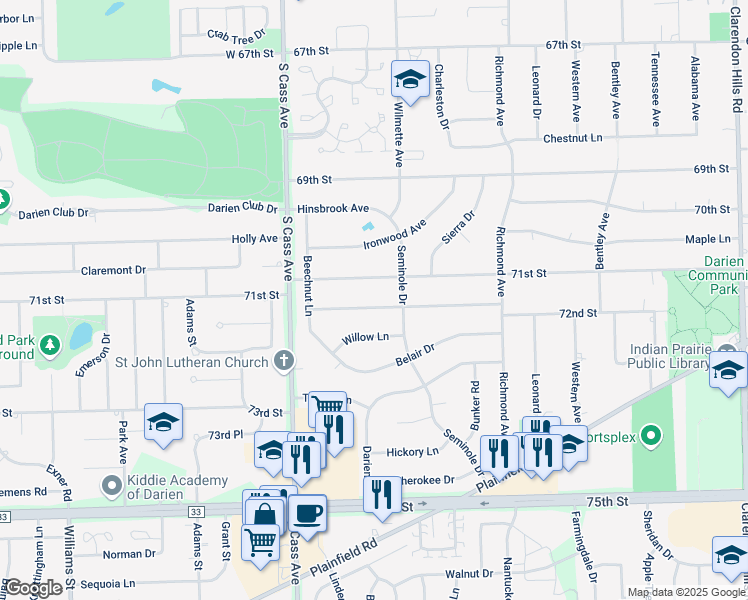 map of restaurants, bars, coffee shops, grocery stores, and more near 1014 Tamarack Drive in Darien