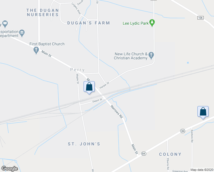 map of restaurants, bars, coffee shops, grocery stores, and more near 4226 Harper Street in Perry