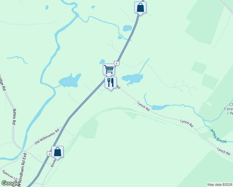 map of restaurants, bars, coffee shops, grocery stores, and more near 3 Lynch Road in Chaplin