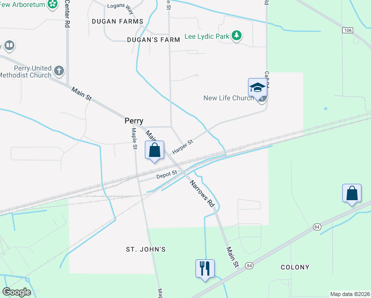 map of restaurants, bars, coffee shops, grocery stores, and more near 4226 Harper Street in Perry