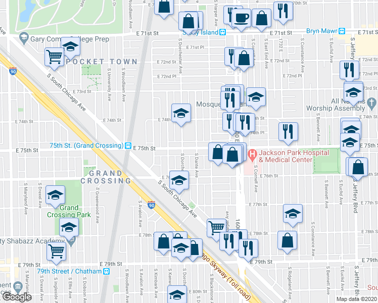map of restaurants, bars, coffee shops, grocery stores, and more near in Chicago