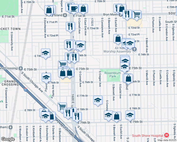 map of restaurants, bars, coffee shops, grocery stores, and more near in Chicago