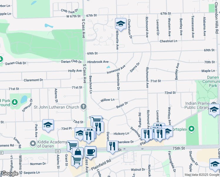map of restaurants, bars, coffee shops, grocery stores, and more near 1014 Tamarack Drive in Darien