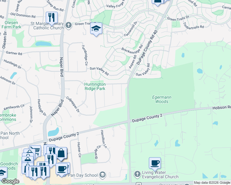 map of restaurants, bars, coffee shops, grocery stores, and more near 1014 Revere Court in Naperville