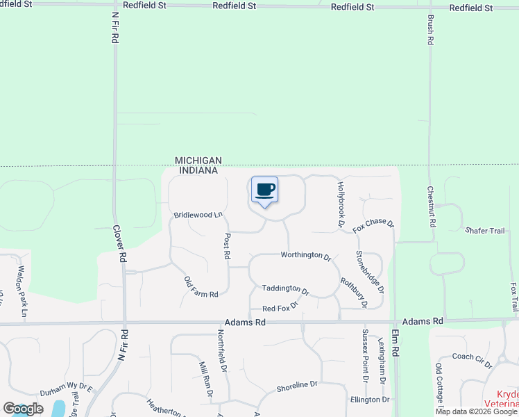 map of restaurants, bars, coffee shops, grocery stores, and more near 50646 Lakeside Drive in Granger