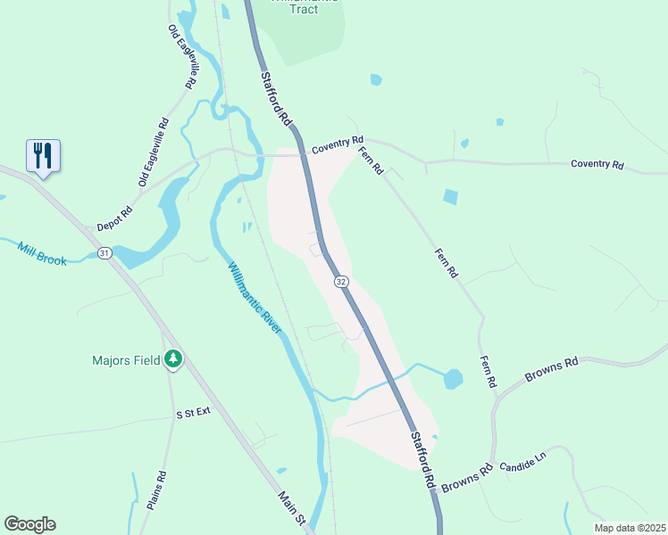 map of restaurants, bars, coffee shops, grocery stores, and more near 486 Stafford Road in Mansfield
