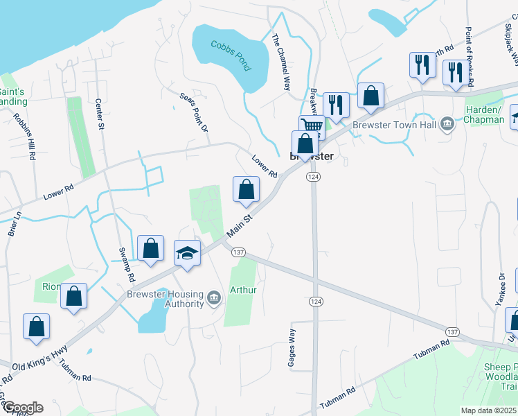 map of restaurants, bars, coffee shops, grocery stores, and more near 1795 Main Street in Brewster