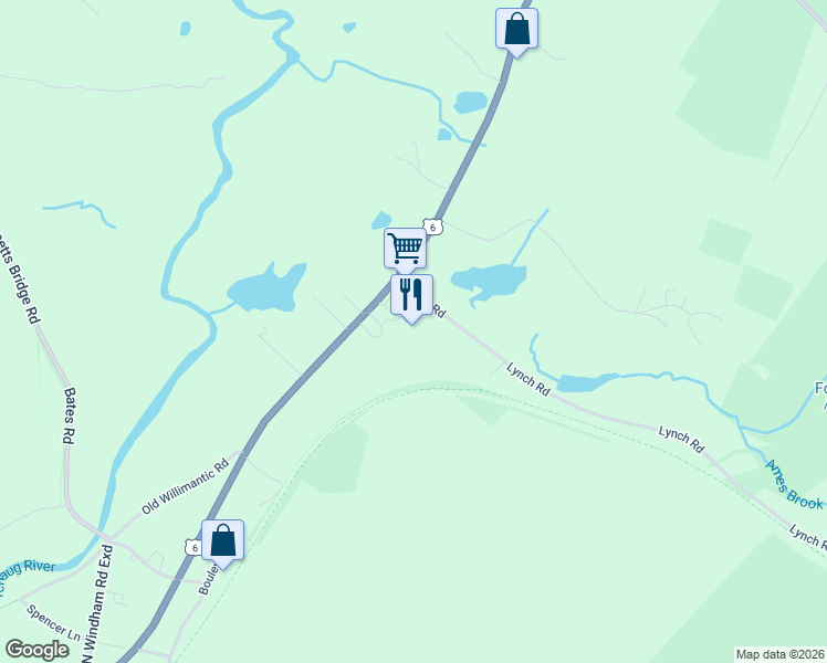 map of restaurants, bars, coffee shops, grocery stores, and more near 3 Lynch Road in Chaplin