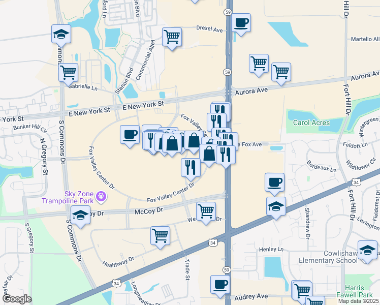 map of restaurants, bars, coffee shops, grocery stores, and more near 7447 Skokie Blvd in Skokie