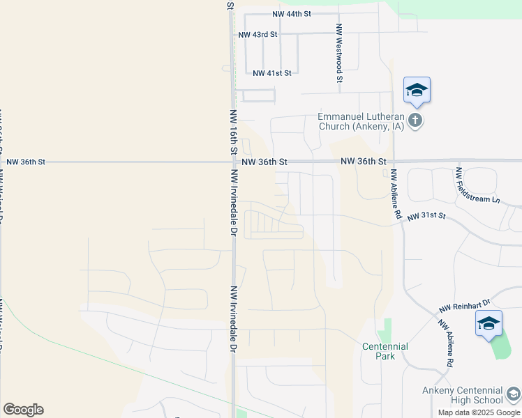 map of restaurants, bars, coffee shops, grocery stores, and more near 2907 Northwest 31st Street in Ankeny