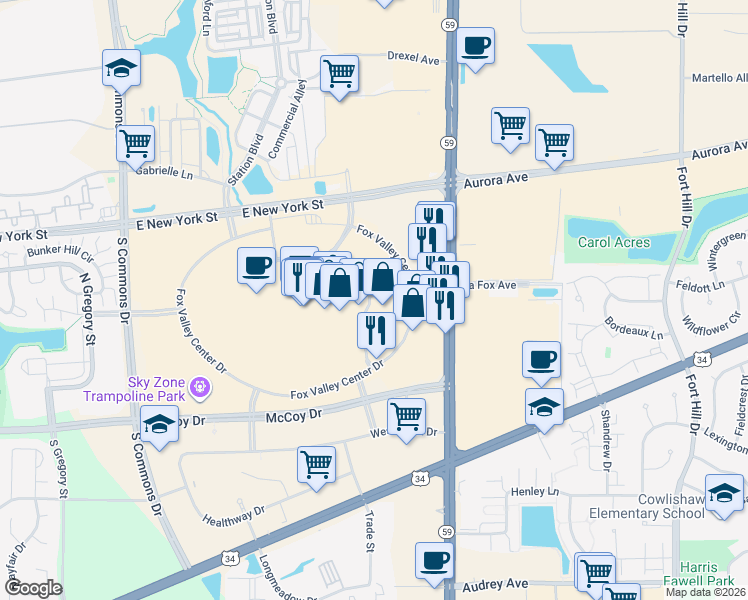 map of restaurants, bars, coffee shops, grocery stores, and more near 7447 Skokie Blvd in Skokie