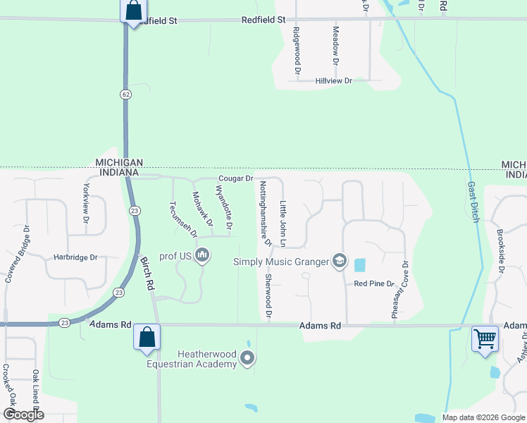 map of restaurants, bars, coffee shops, grocery stores, and more near Nottinghamshire Drive in Granger