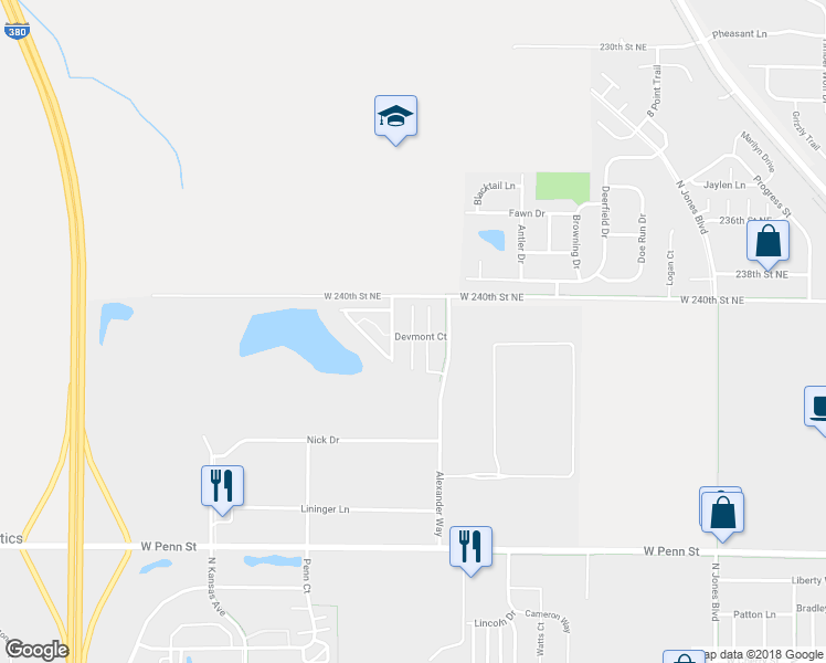 map of restaurants, bars, coffee shops, grocery stores, and more near 1210 Delaney Court in North Liberty