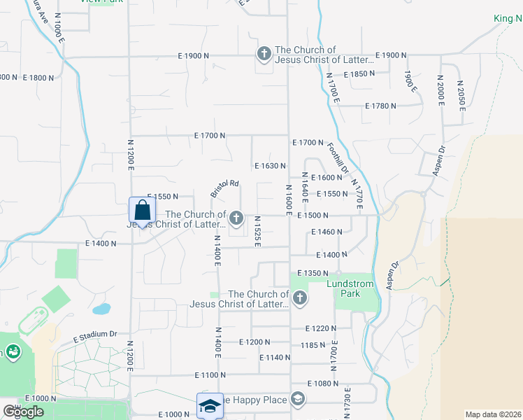map of restaurants, bars, coffee shops, grocery stores, and more near 1535 East 1500 North in Logan