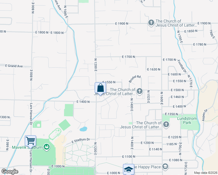 map of restaurants, bars, coffee shops, grocery stores, and more near 1295 East 1500 North in North Logan