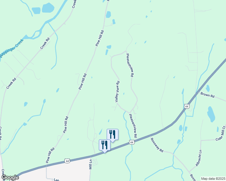 map of restaurants, bars, coffee shops, grocery stores, and more near 43 Valley View Road in Pleasant Valley